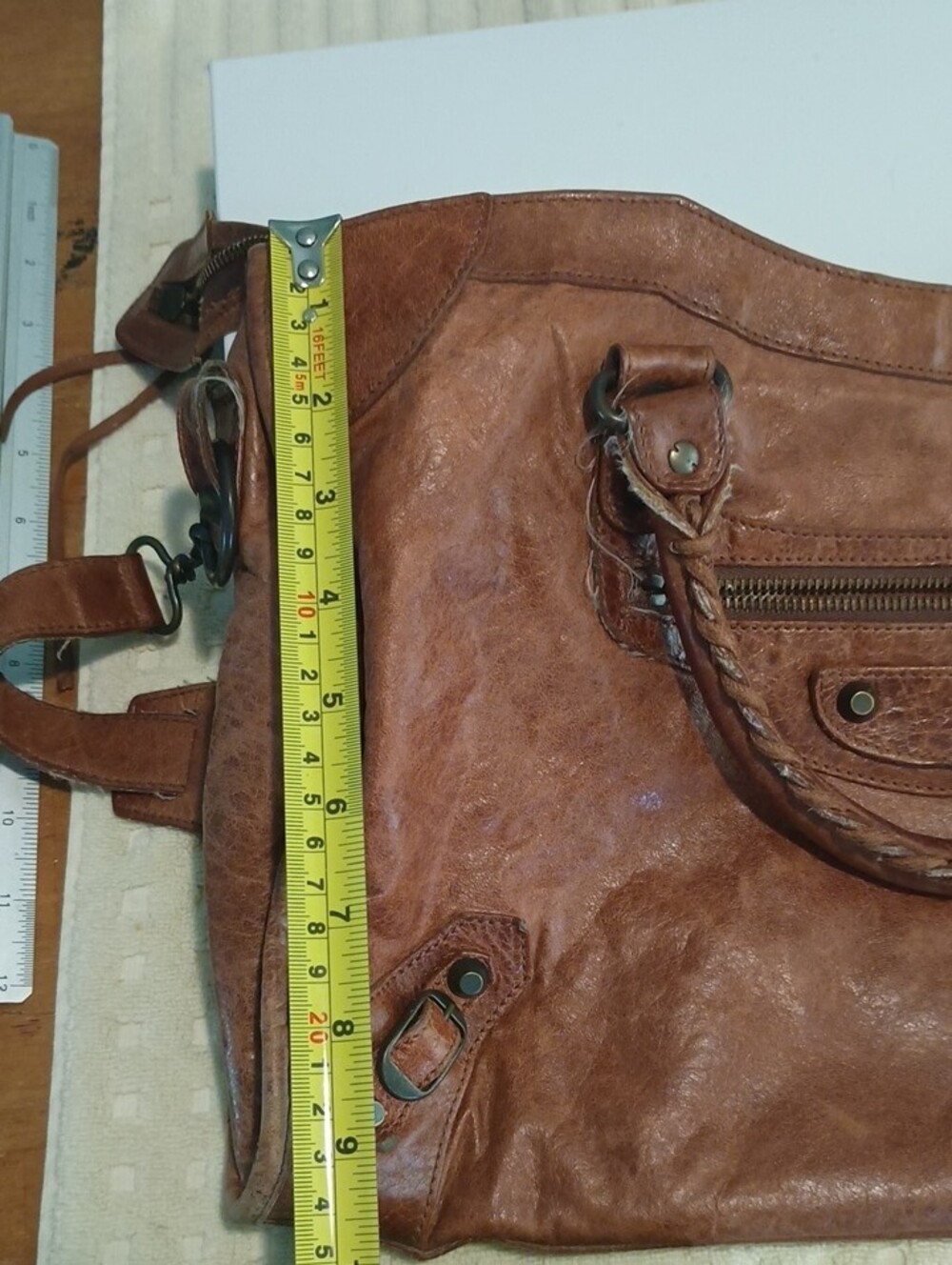 Balenciaga Brown Distressed Leather Shoulder Bag - Picture 10 of 11